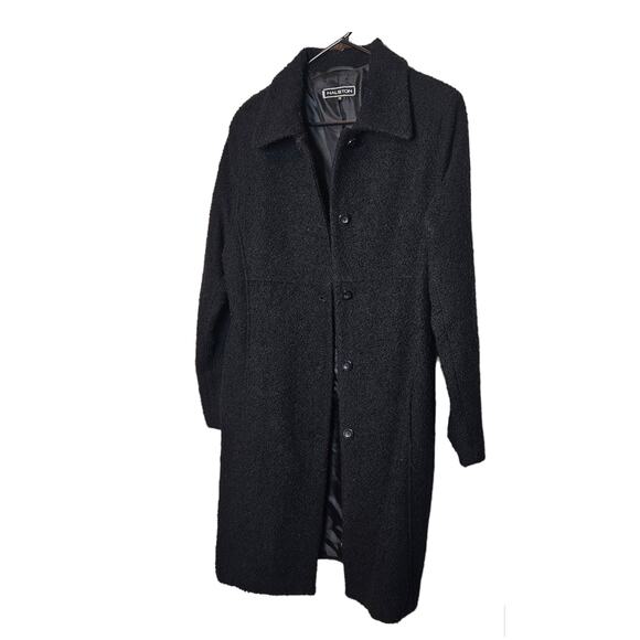 HALSTON Black Textured Long Length Wool Blend Trench Coat sz 14 NWT - Picture 3 of 7